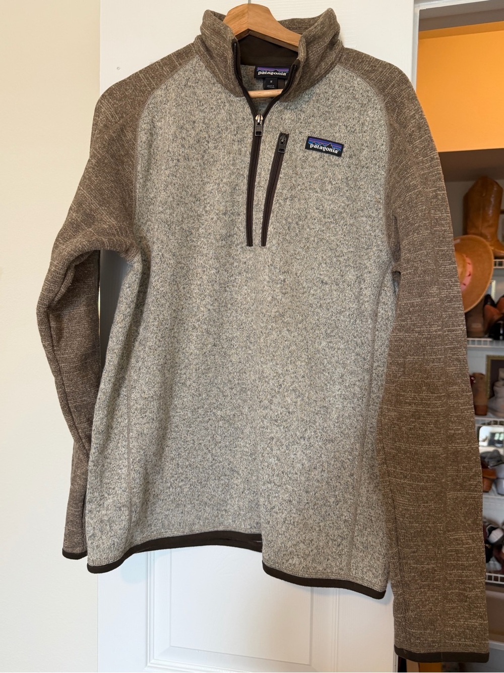 Patagonia Men's Zip-Neck Sweater in Light Gray & Brown
